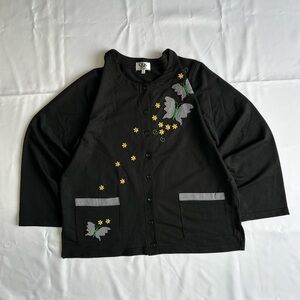 C&K Designs Black Cardigan Butterfly Embroidered Button Front Size 1X